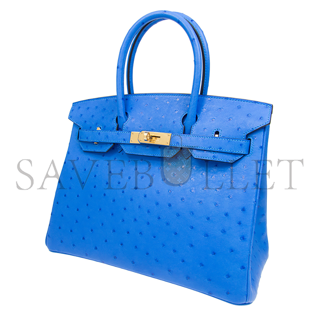 HERMÈS MASTER BIRKIN 25 OSTRICH GREEK BLUE GOLD BUCKLE H041933CK89 (30*22*16cm)